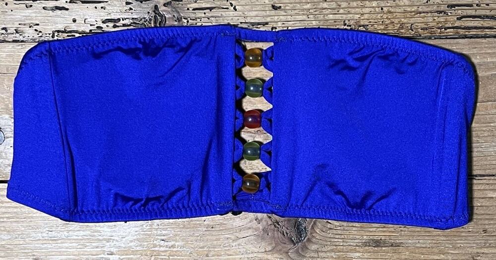 BECCA Blue Strapless Padded Wired Bikini Top W/ Bead Accents Size Medium NWOT